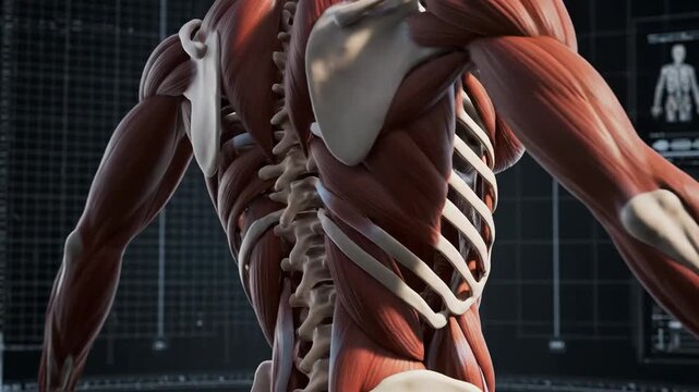 Anatomical illustration of human muscular and skeletal system medical presentation