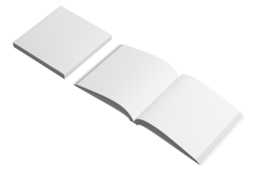 Square Softcover Book White Blank 3D Rendering Transparent Background Mockup PNG