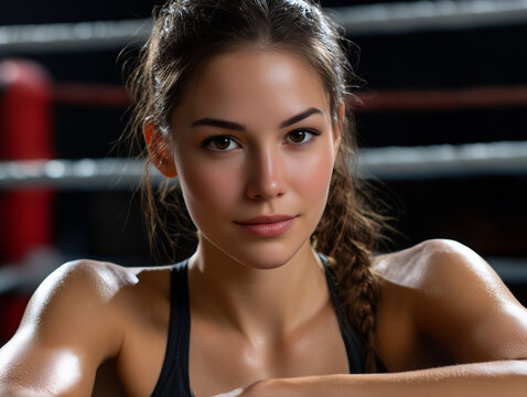 Determined female boxer standing in a boxing ring - Powered by Adobe