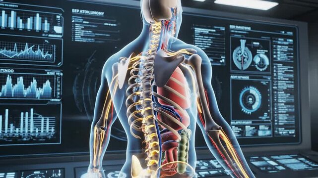 Human body anatomy visualization with medical data display