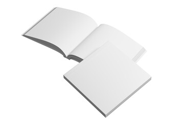 Square Softcover Book White Blank 3D Rendering Transparent Background Mockup PNG