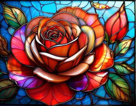 rose stained glass flower made with ai - Powered by Adobe
