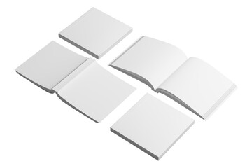 Square Softcover Book White Blank 3D Rendering Transparent Background Mockup PNG
