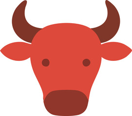 A simple flat-style illustration of a red ox head with brown horns, symbolizing strength and the Year of the Ox.