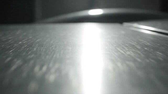 Detailed view of a scratched metallic surface with strong light reflection