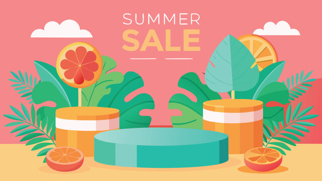 Summer sale banner template featuring vibrant colors and bold text promoting discounts on seasonal products..eps