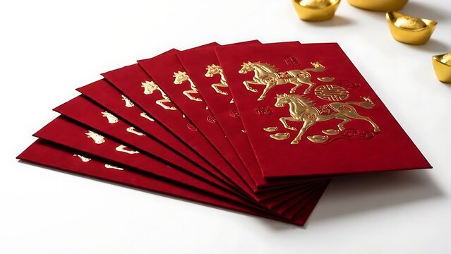Chinese New Year red envelopes with golden horse design