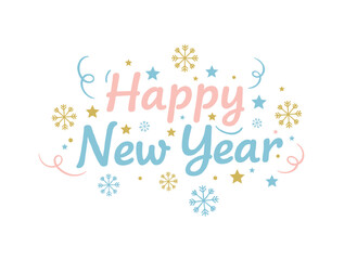 Obraz premium A festive New Year message crafted in an artistic calligraphic style, featuring handwritten lettering adorned with snowflakes, ideal for a modern holiday greeting card