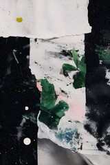 abstract mixed-media collage with torn textures and green accents grunge art