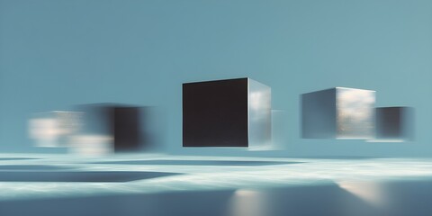 floating metallic cubes in a minimal surreal scene minimalist abstract background
