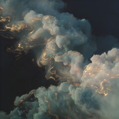 luminescent clouds swirling with golden light in a dark sky aesthetic background