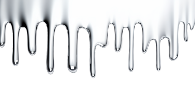 Metallic Liquid Drips on Transparent Background