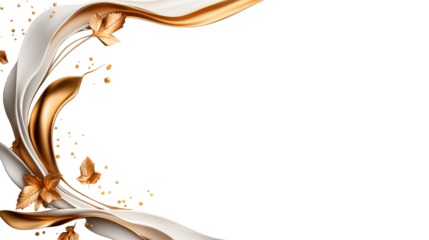 Decorative Element with Golden Leaves on Transparent Background