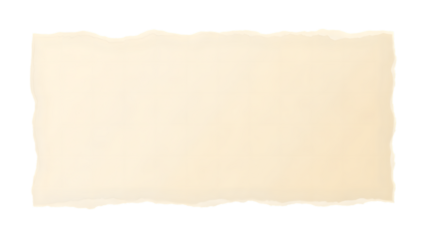Cream colored torn paper rectangle with rough edges isolated on a transparent background
