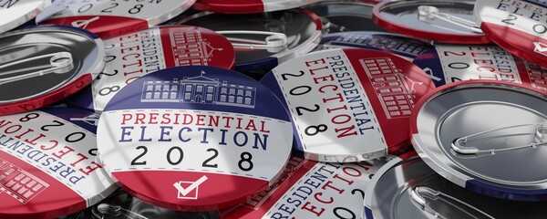USA presidential election 2028 round badges - 3D illustration
