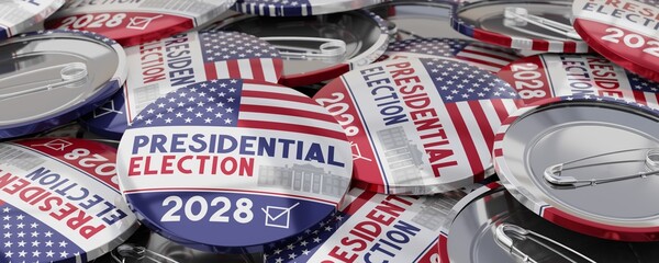 USA presidential election 2028 round badges - 3D illustration
