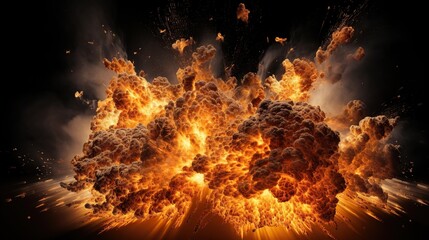 Intense Fiery with Smoke and Debris Against a Dark Background