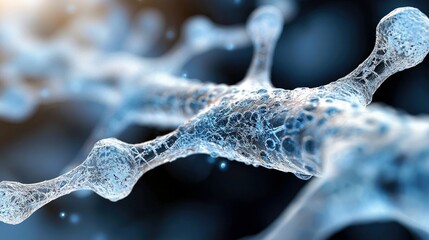 Close-up of an abstract neuron structure, rendered in blue tones, showcasing intricate details and a macro perspective.