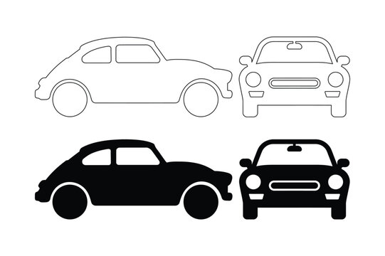 Vintage car silhouettes and outlines from multiple angles