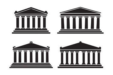 Naklejka premium Four silhouetted classical greek temple facades with columns