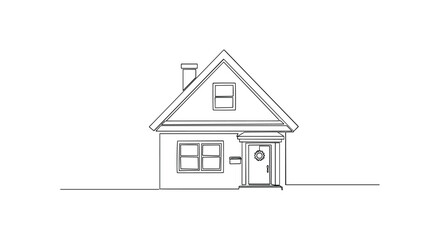 Fototapeta premium Simple hand drawn outline sketch of a small gable roof house with a chimney