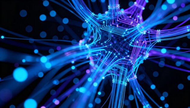 Microscopic Neuron Node. Abstract cybernetic brain cell interface