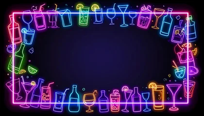 Fototapete Bar Neon Cocktail Frame - Vibrant Drinks for Parties and Celebrations.  © pipitd