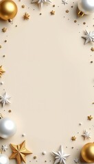 Christmas ornaments and stars on cream background