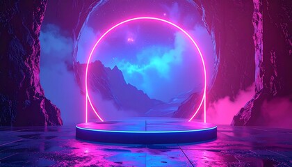 Neon Portal to Another Dimension - A Futuristic Stage.