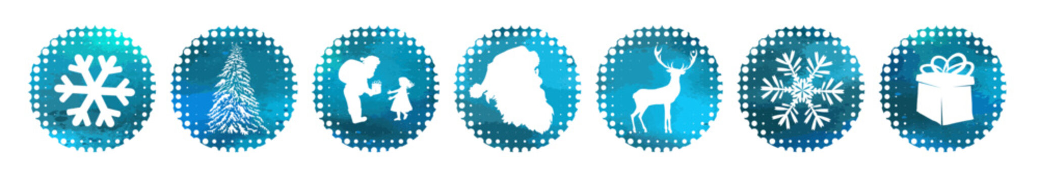 Naklejki Merry Christmas blue stickers , hand drawn. Not AI, Vector illustration