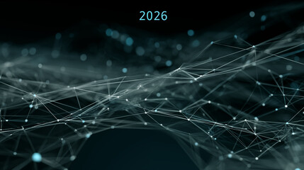 Abstract digital network connections illustrating the future of global technology and IT 2026 with data visualization