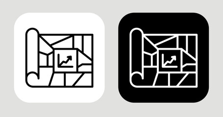 Trend Mapping Icon In Black and White Line Style
