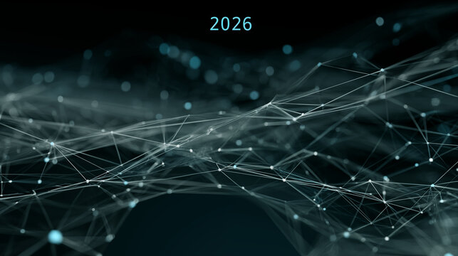 Abstract digital network connections illustrating the future of global technology and IT 2026 with data visualization