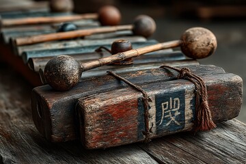 Bamboo xylophone with earthy handcrafted aesthetic high resolution picture