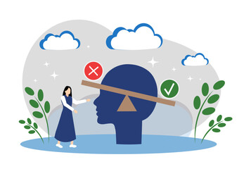 The concept of choice and decision-making. A woman makes a choice