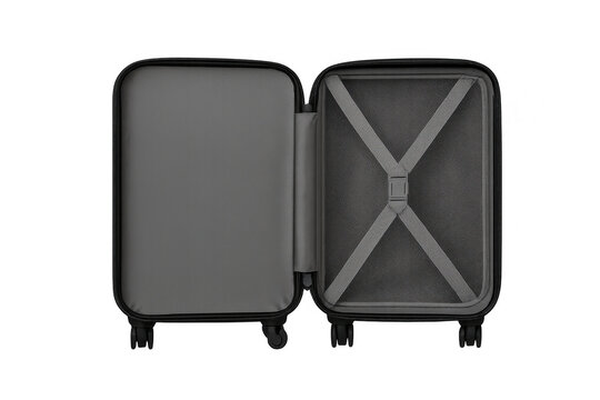 Open empty carry on suitcase ready for packing to begin a new travel adventure with transparent background - Powered by Adobe