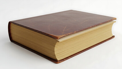 Close-up of an old book, featuring a brown cover and yellowed pages, symbolizing knowledge, history, and wisdom