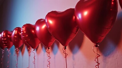 Romantic heart-shaped balloons decorate a lovely celebration space with warm light and vibrant colors Generative AI