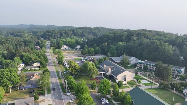  Aerial View of Lake Harbour Road in Norton Shores Michigan Near Mona Lake July 2025