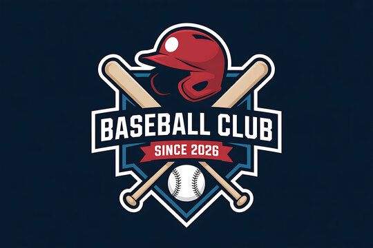 Baseball club badge with helmet crossed bats and ball - Powered by Adobe