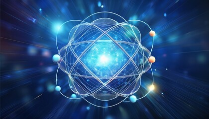 atomic structure representation on a blue background