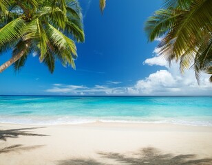 Obraz premium tropical beach with palm trees and blue sky