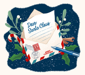 vintage christmas card letter with pen