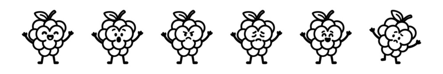 Various Expressions of Blackberry Characters Arranged on a White Background