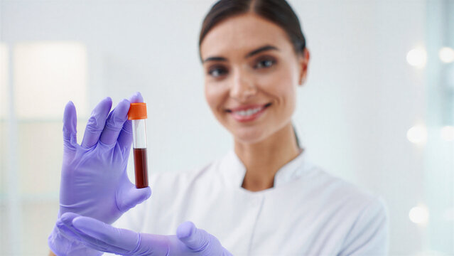 Autologous plasma test tube held by clinician, prp processing in clinic, platelet rich fibrin preparation, blood separation for regenerative therapy, minimally invasive aesthetic care, facial