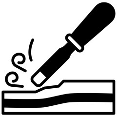 Chisel Glyph Icon, Mini Illustration Relate To Carpentry, Wood Industry. Use For Modern Concept, Ui, Ux Web And App Development.