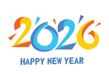Happy New Year 2026 Greeting banner logo design illustration, Creative and Colorful new year vector Abstract design typography logo 2026 for vector celebration and season decoration, backgrounds