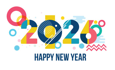 Happy New Year 2026 Greeting banner logo design illustration, Creative and Colorful new year vector Abstract design typography logo 2026 for vector celebration and season decoration, backgrounds