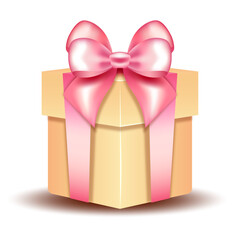 A gift box with a pink bow.