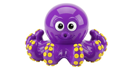 Fototapeta premium Adorable Purple Octopus Toy with Yellow Suction Cups on Black Background graphic design